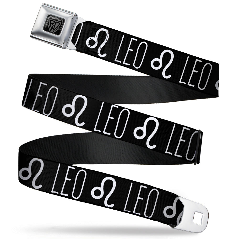 BD Wings Logo CLOSE-UP Full Color Black Silver Seatbelt Belt - Zodiac LEO/Symbol Black/White Webbing