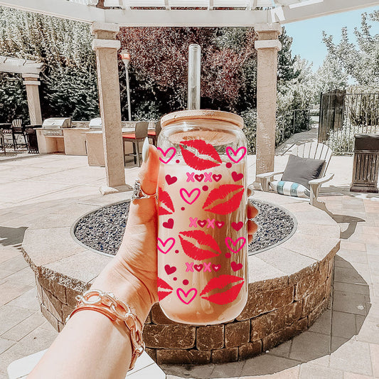 Self Love Club 20oz Glass Tumbler With Bamboo Lid Red Heart Gold Accents