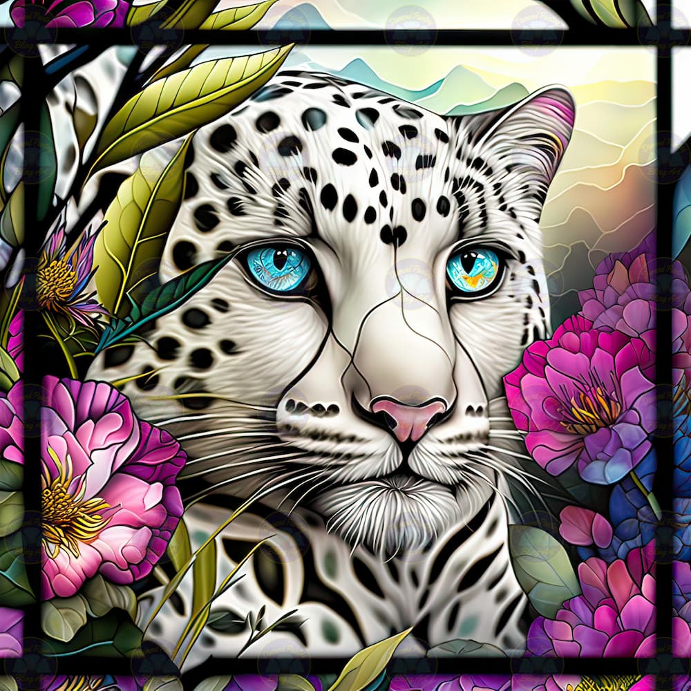 Snow Leopard Stain Glass