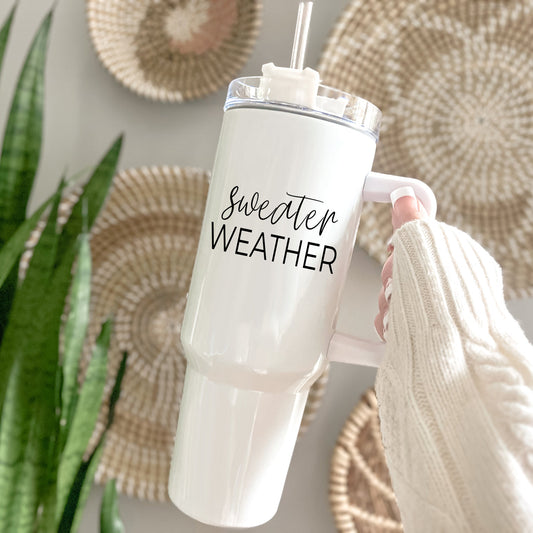 Insulated 40oz Travel Mug With Handle, Lid & Straw - Sweater Weather Fall Mug