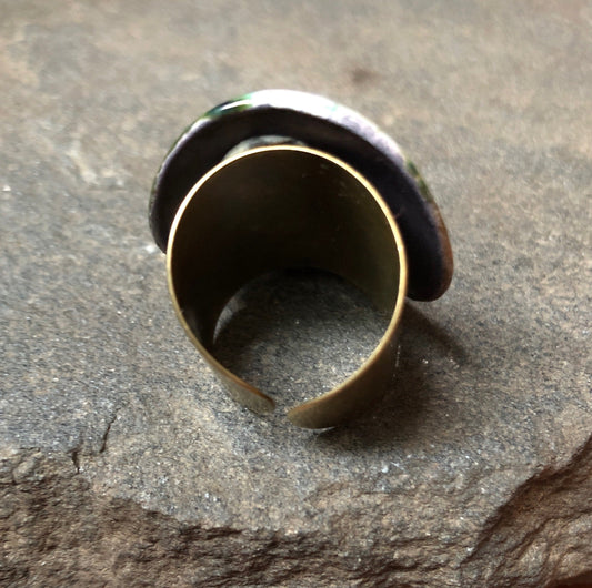 Teal Ceramic Adjustable Cocktail Statement Wide Band Ring