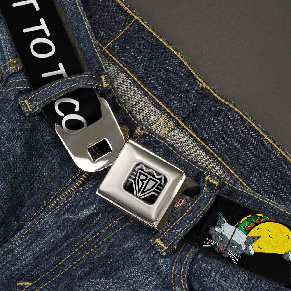 BD Wings Logo CLOSE-UP Full Color Black Silver Seatbelt Belt - Taco Cat I DON'T WANT TO TACO 'BOUT IT Webbing