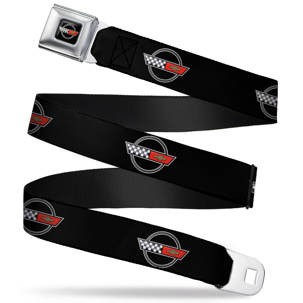 Corvette C4 Checker Bowtie Logo Full Color Black Seatbelt Belt - C4 Webbing