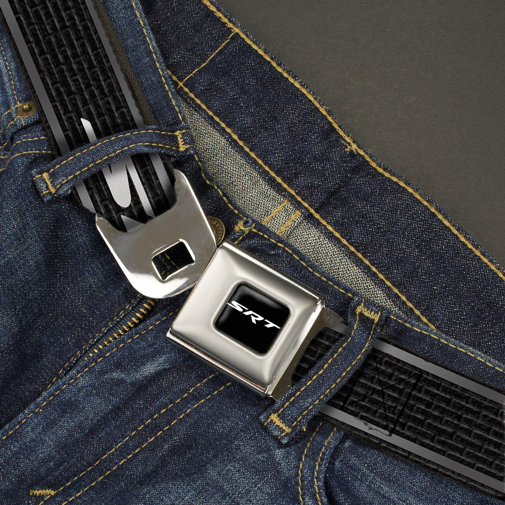 SRT Logo Full Color Black White Seatbelt Belt - Dodge SRT Hellcat Logo Stripe Black/Silver/White Webbing