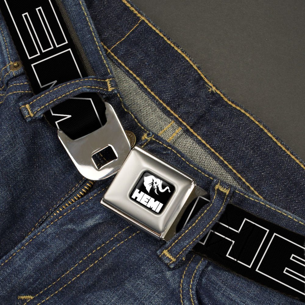 HEMI Elephant Logo Full Color Black/White Seatbelt Belt - HEMI Bold Outline Black/White Webbing