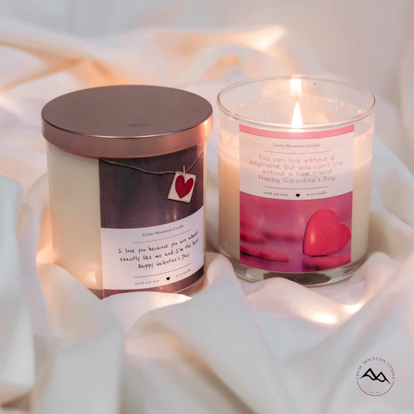 "I love you because..." Valentine's Day 9 oz Whiskey Glass Jar Soy Candle - Choose Your Scent