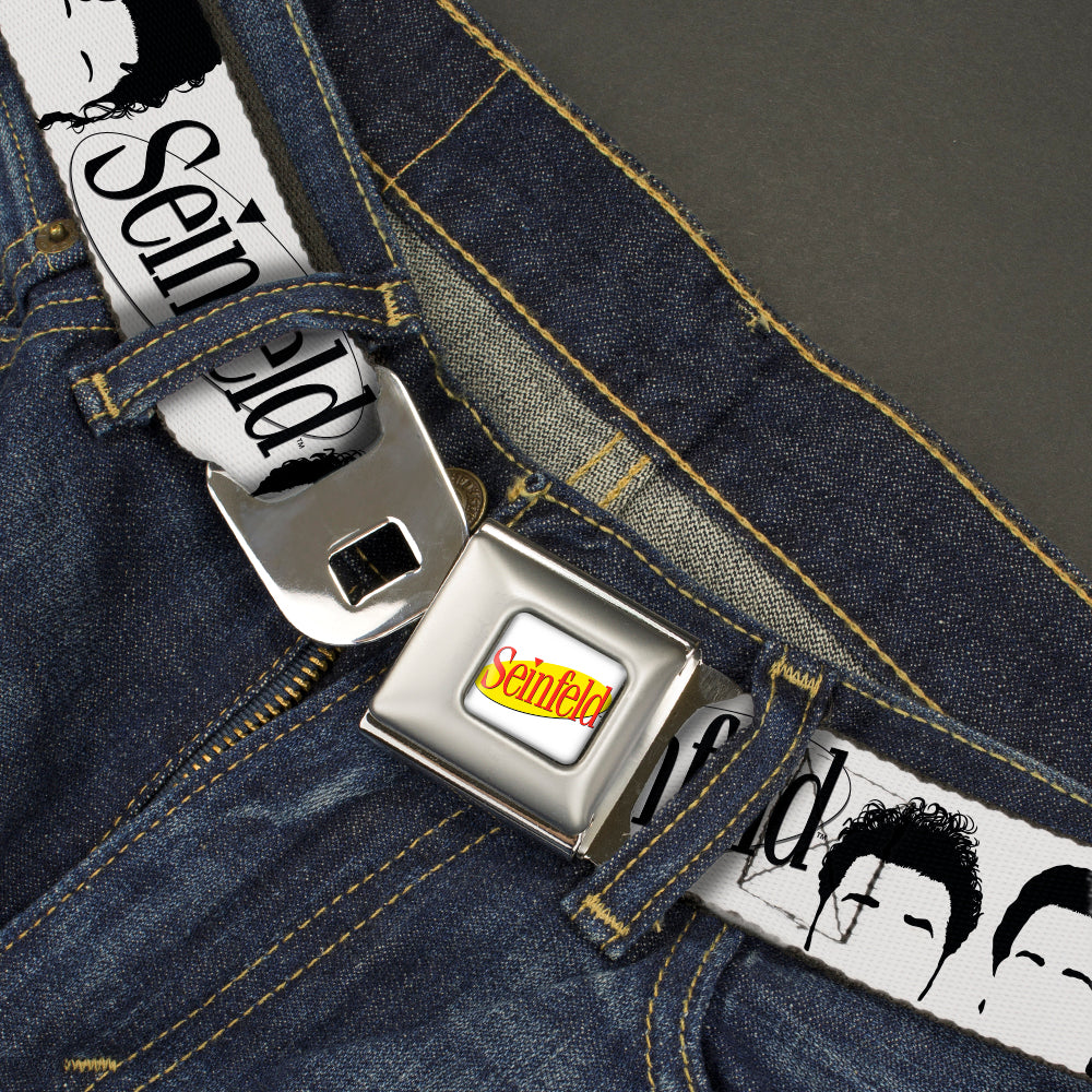 SEINFELD Spotlight Logo Full Color White/Yellow/Red Seatbelt Belt - SEINFELD Cast Face Silhouettes White/Black Webbing