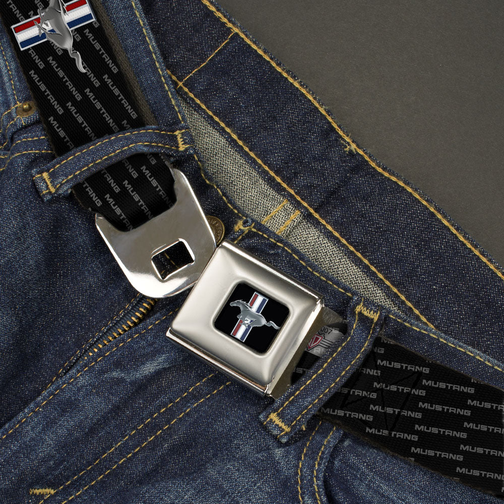 Ford Mustang Emblem Seatbelt Belt - Ford Mustang w/Bars REPEAT w/Text Webbing