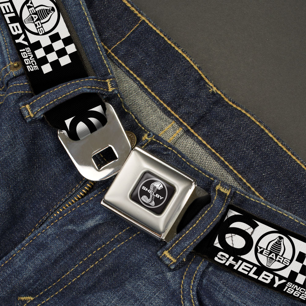 SHELBY Tiffany Split Full Color Black/White Seatbelt Belt - SHELBY 60 YEARS SINCE 1962 Checker Black/White Webbing