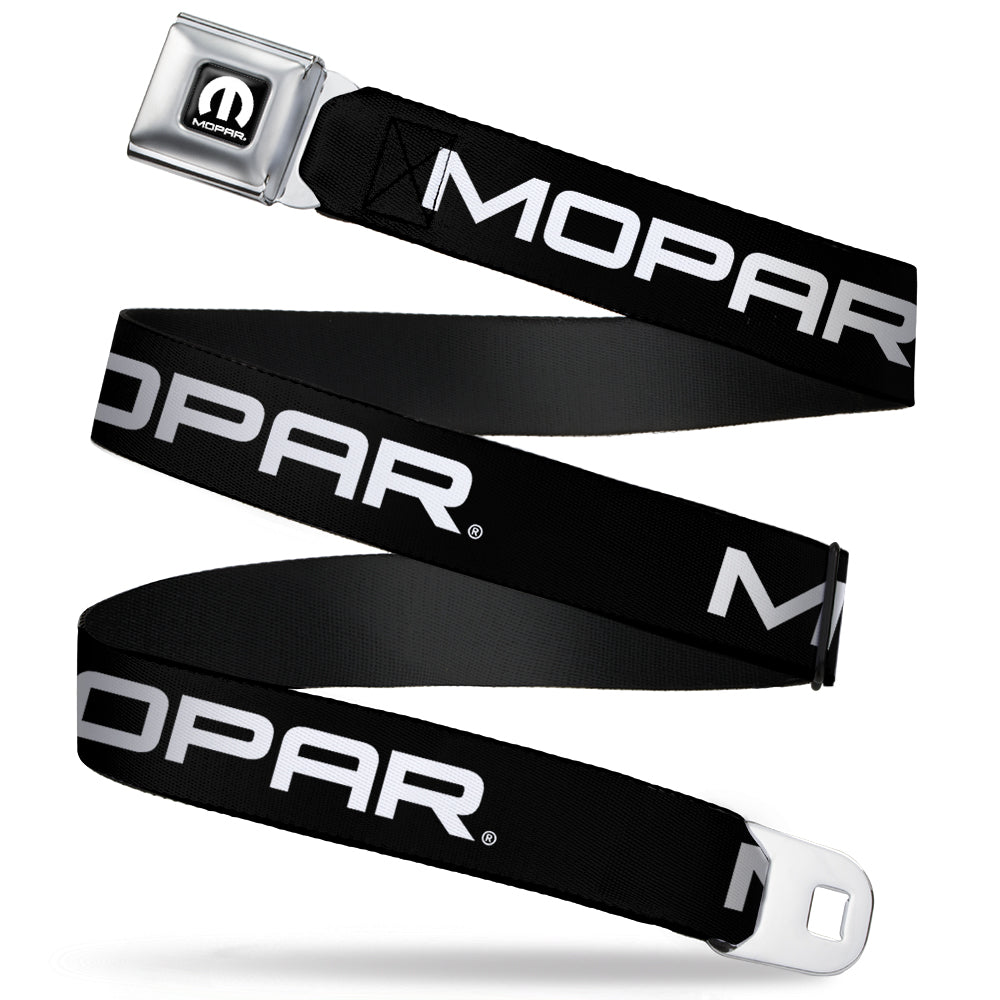 MOPAR Logo Full Color Black White Seatbelt Belt - MOPAR Text Black/White Webbing