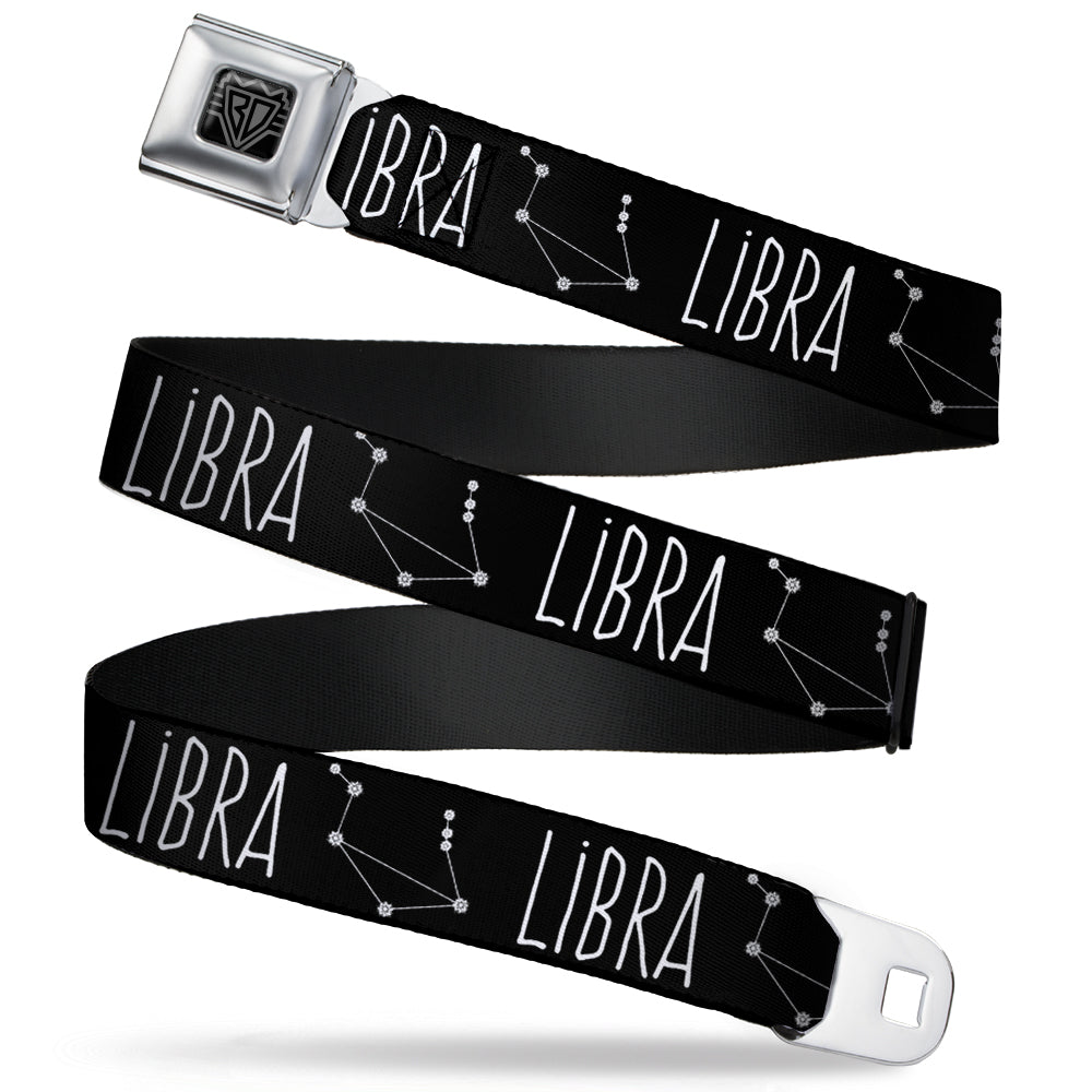 BD Wings Logo CLOSE-UP Full Color Black Silver Seatbelt Belt - Zodiac LIBRA/Constellation Black/White Webbing