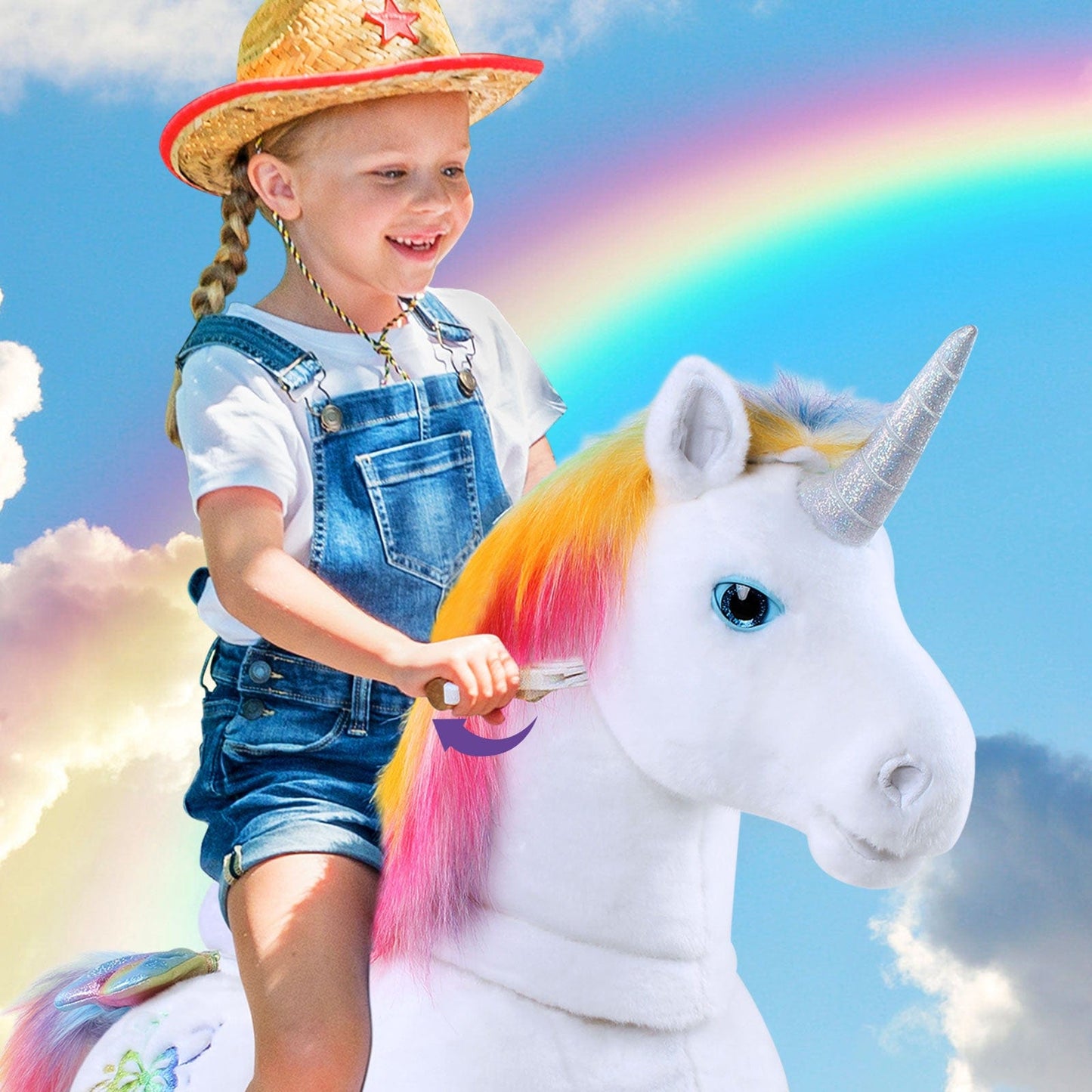 Unicorn Ride On Toy for Age 3-4 Rainbow Model X
