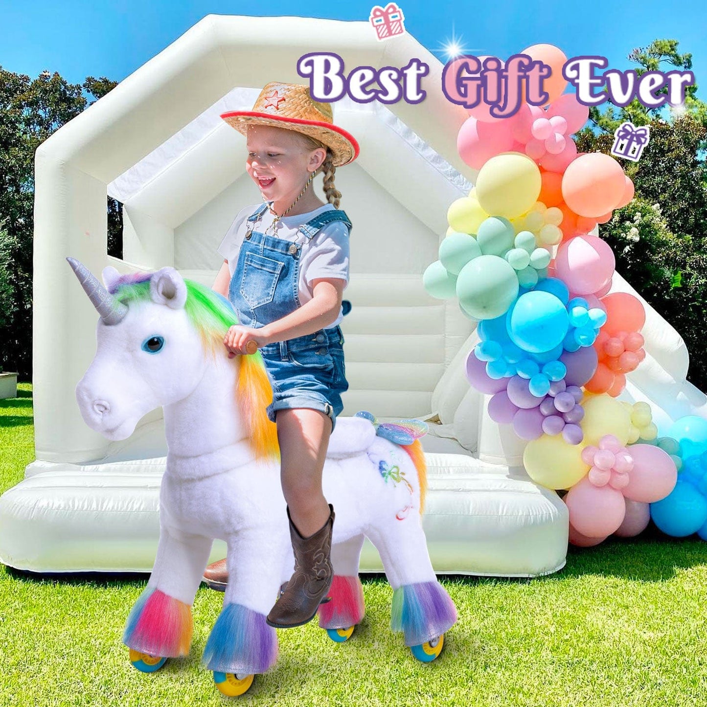 Unicorn Ride On Toy for Age 3-4 Rainbow Model X