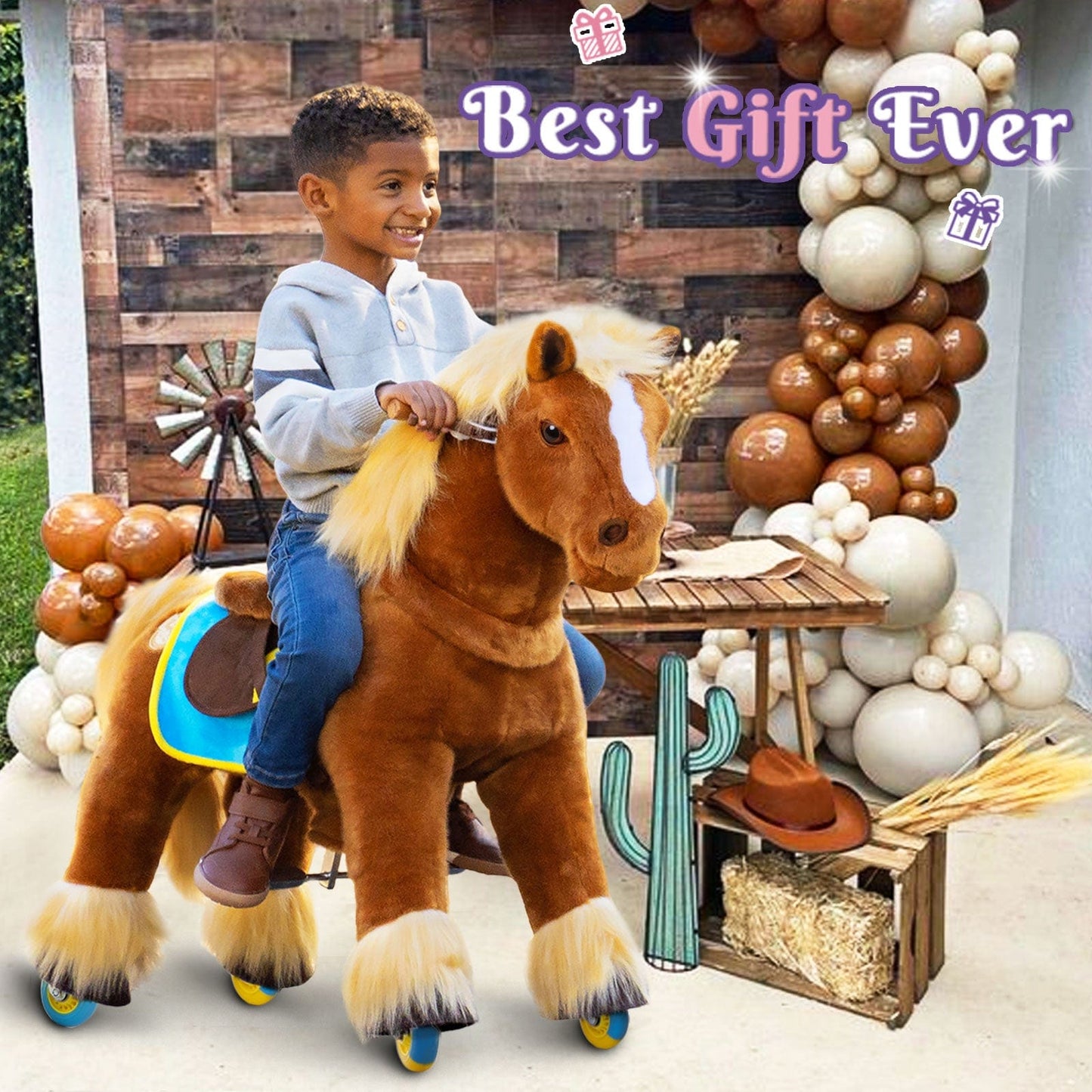 Horse Ride On Toy for Age 4-7 Brown Model X