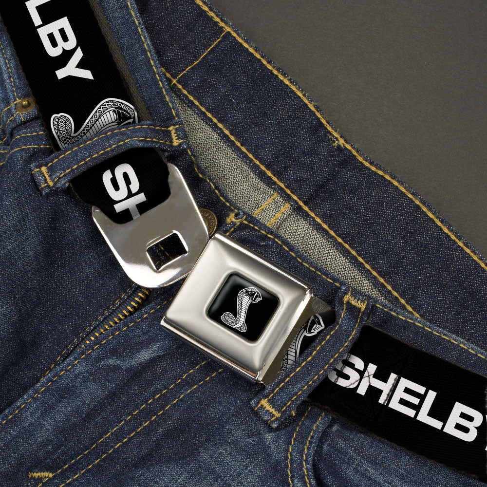 Carroll Shelby Super Snake Cobra Full Color Black White Seatbelt Belt - Carroll Shelby SHELBY Super Snake Cobra Black/White Webbing