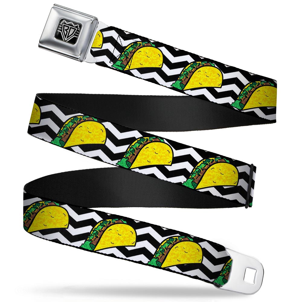BD Wings Logo CLOSE-UP Full Color Black Silver Seatbelt Belt - Taco/Chevron Black/White Webbing