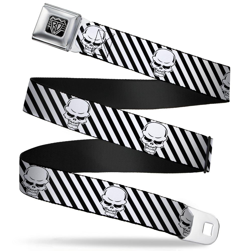 BD Wings Logo CLOSE-UP Full Color Black Silver Seatbelt Belt - Metal Skull Black/White Webbing