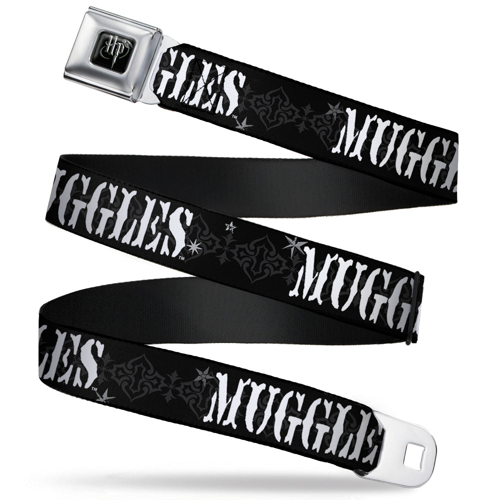 Harry Potter Logo Full Color Black/White Seatbelt Belt - MUGGLES Black/Gray/White Webbing