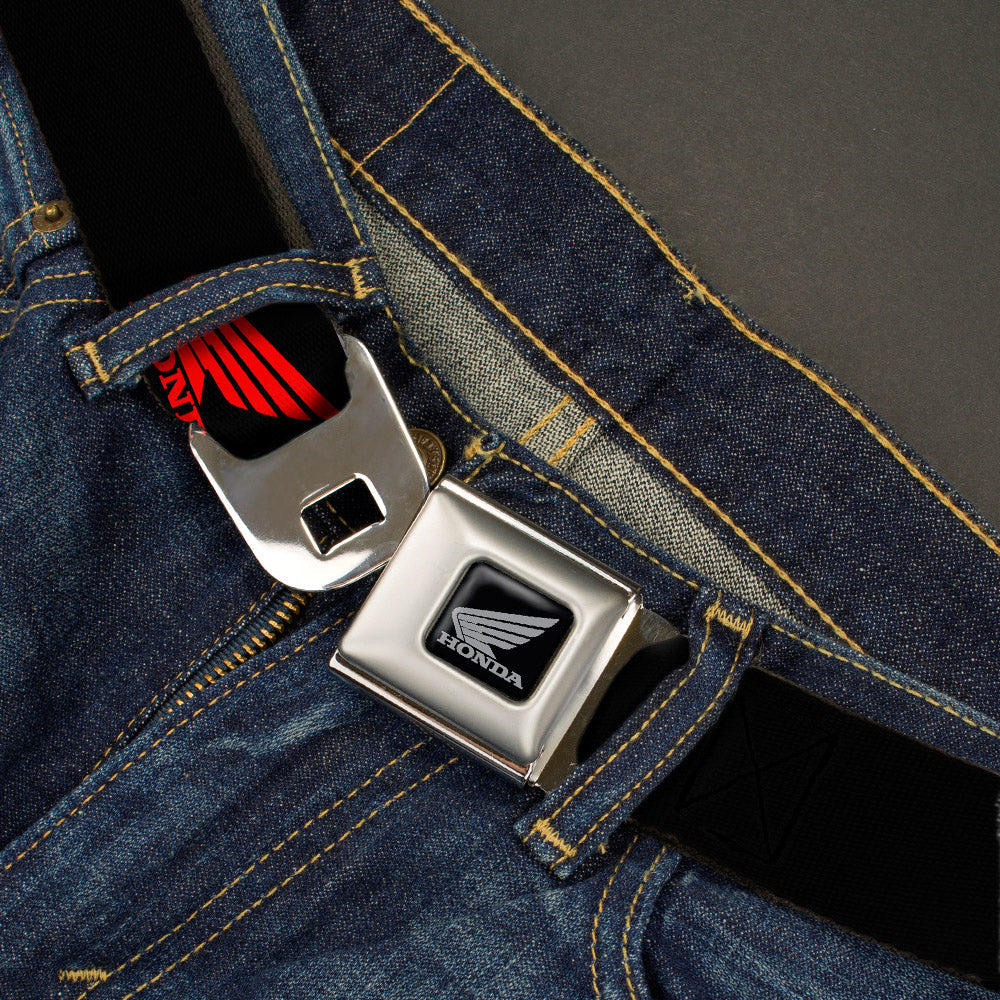Honda Motorcycle Black Silver Seatbelt Belt - HONDA Motorcycle Logo Black/Red Webbing