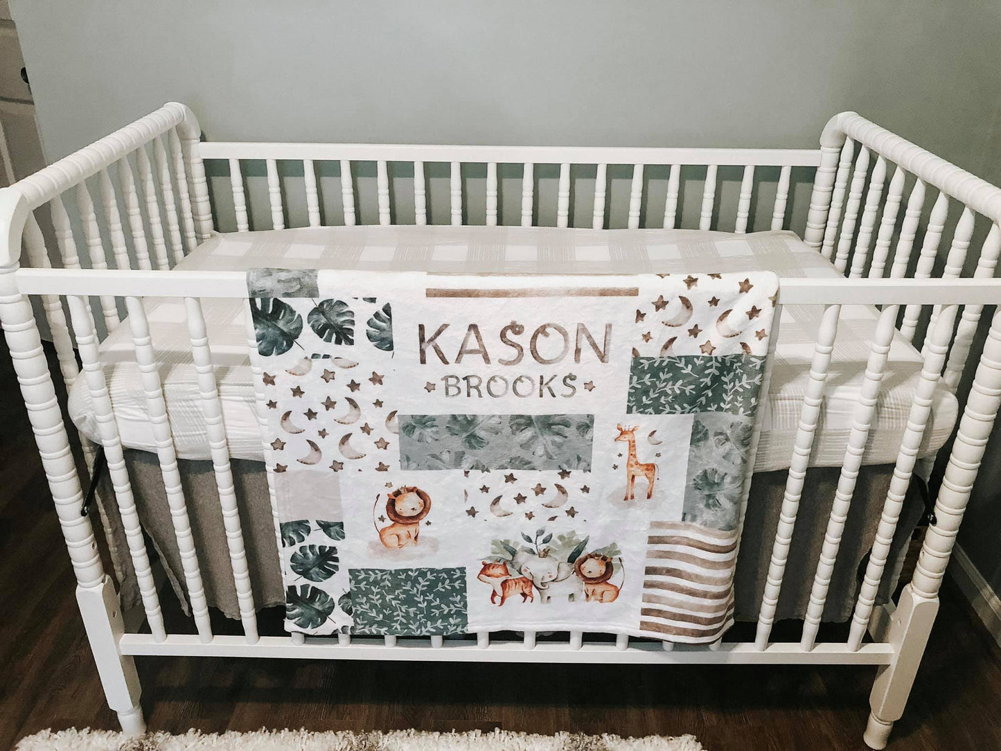 Custom Personalized Plush Minky Blanket - Safari Animals Faux Quilt Style // 3 sizes