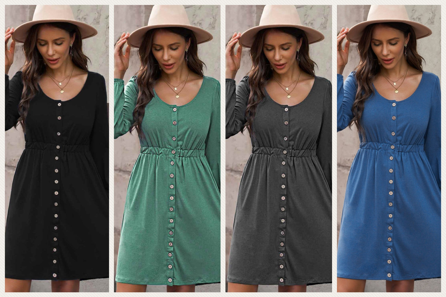 Scoop Neck Empire Waist Long Sleeve Mini Dress