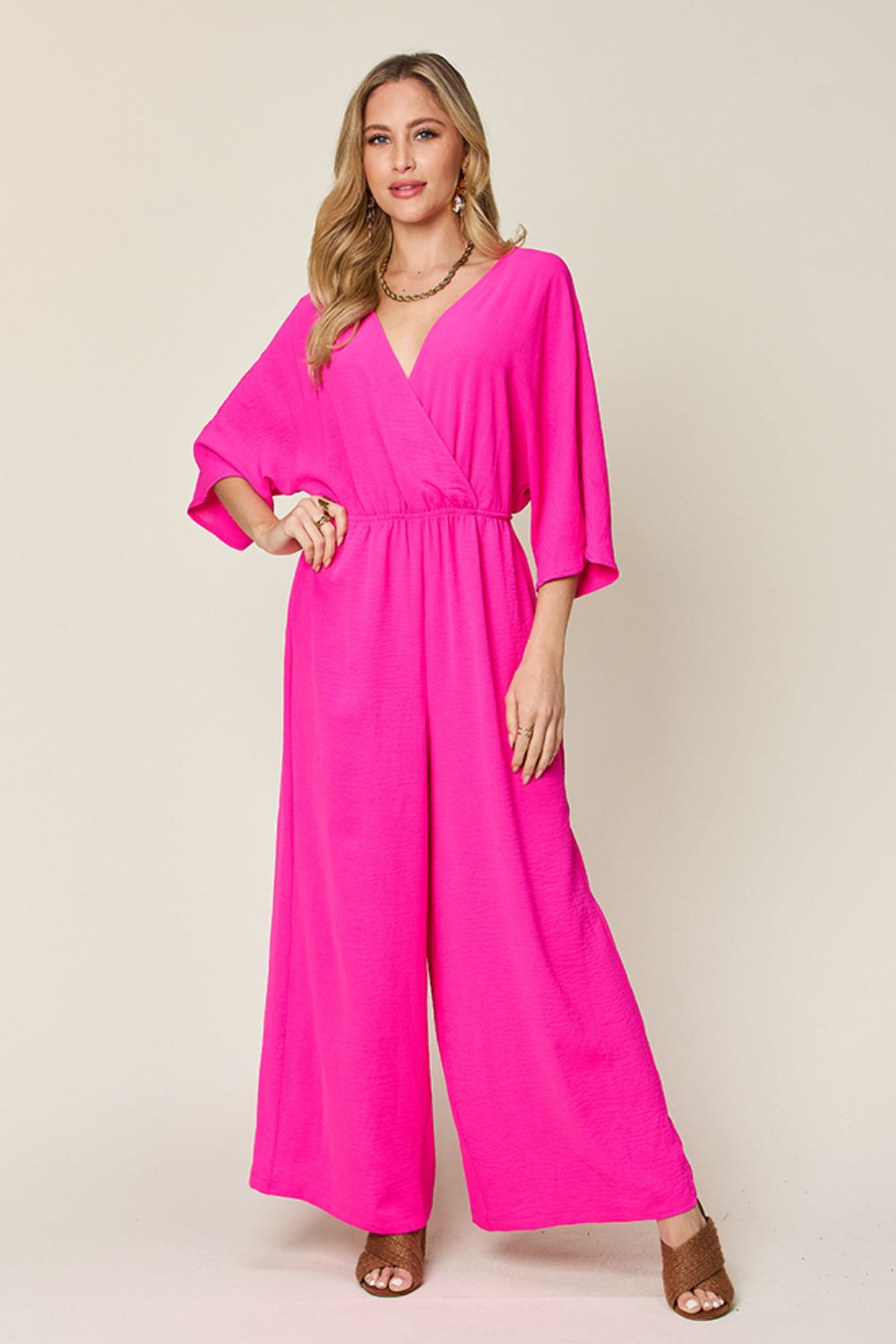 Double Take Half Sleeve Wide Leg Jumpsuit