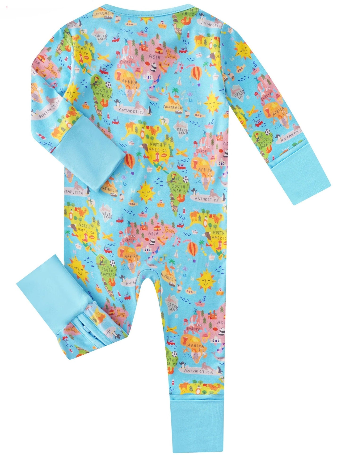 PoshTOT World Map Bamboo Baby Convertible Zippy Romper