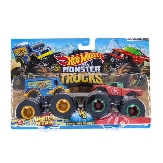 Hot Wheels Monster Trucks Demolition Doubles Monster Portions Tuong vs Sriracha 1:64 Scale
