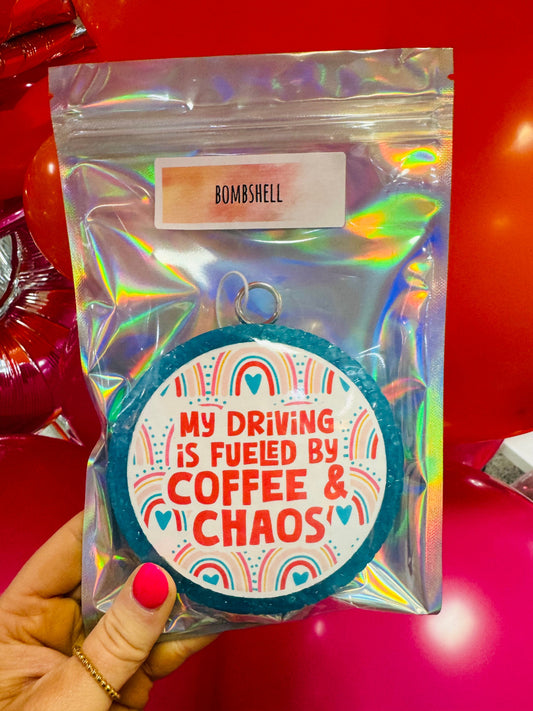 My Driving Is Fueled By Coffee & Chaos Car Freshie