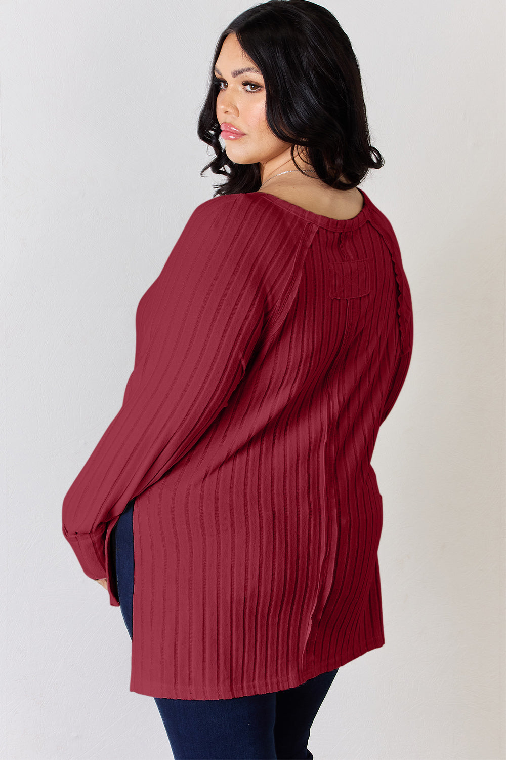 Basic Bae Ribbed Round Neck Slit T-Shirt