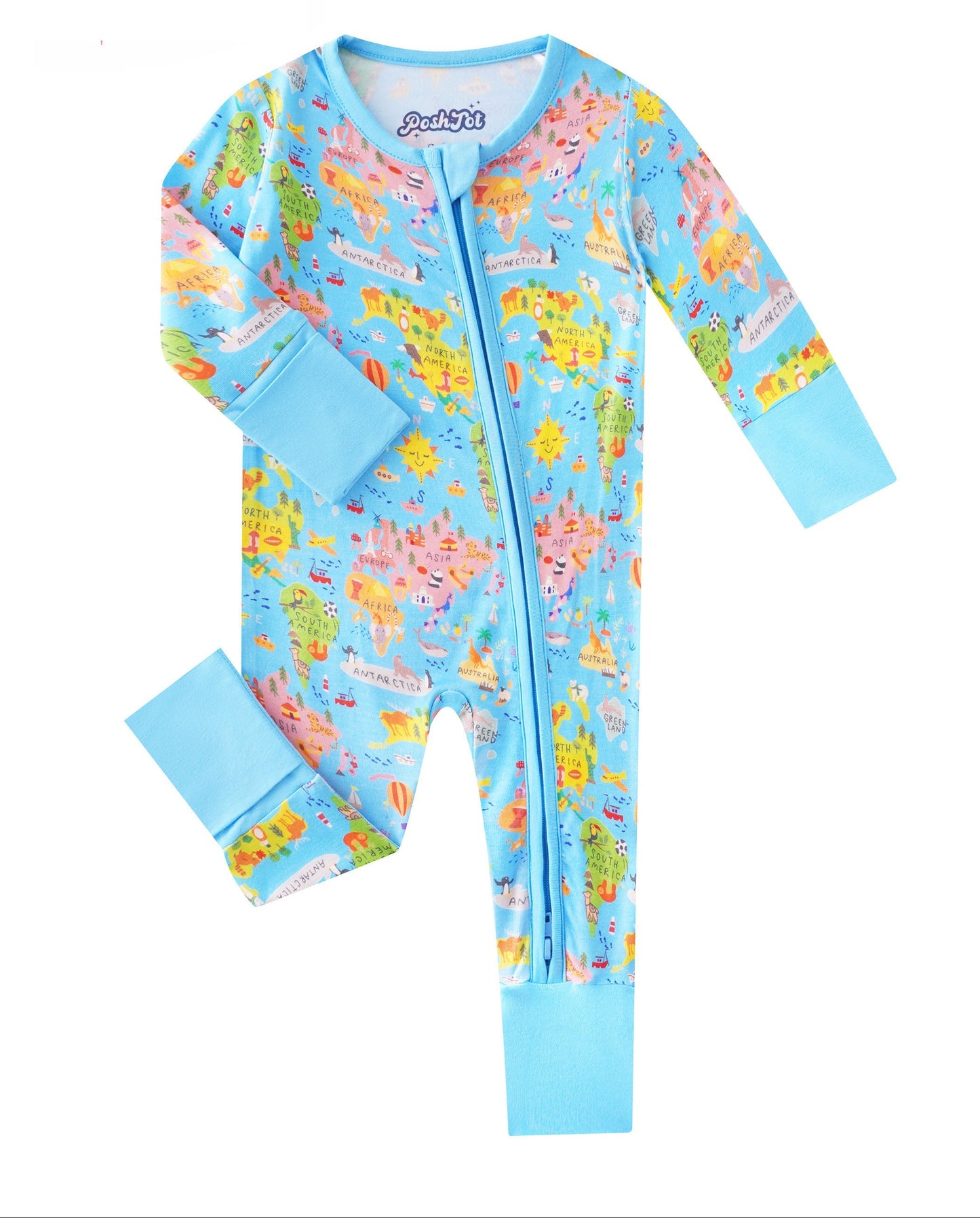 PoshTOT World Map Bamboo Baby Convertible Zippy Romper