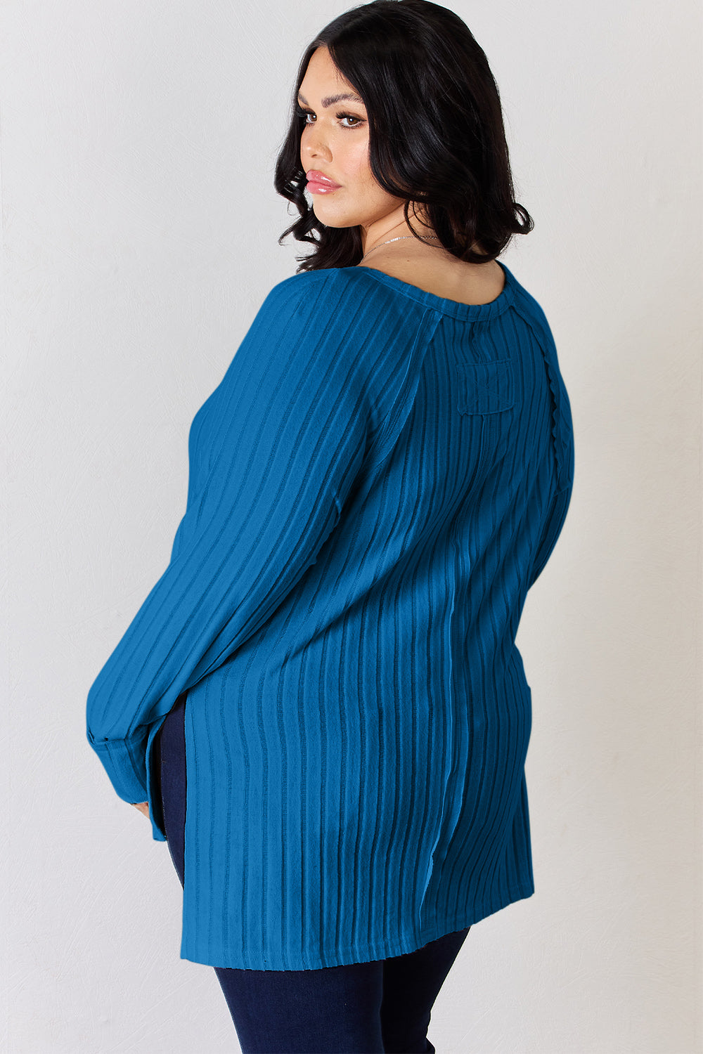 Basic Bae Ribbed Round Neck Slit T-Shirt