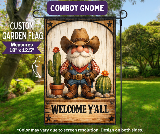 Preorder! Closes 11/9. ETA Feb. Cowboy Gnome Garden Flag