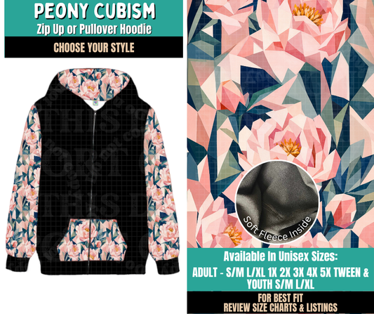 Preorder! Closes 11/12. ETA Feb. Peony Cubism Zip-Up or Pullover Hoodie