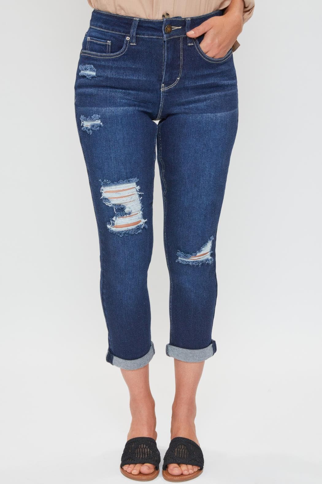 Women's Petite High Rise Vintage Slim Straight Cuff Jean