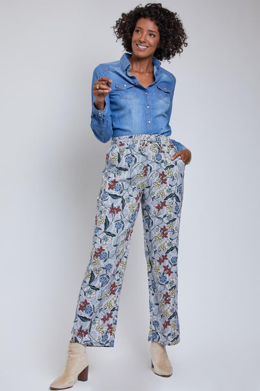 Women's Drawstring Wide Straight Pant with Tie (L)