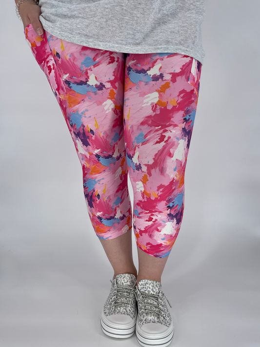 Color Splash Capri Leggings w/ Pockets