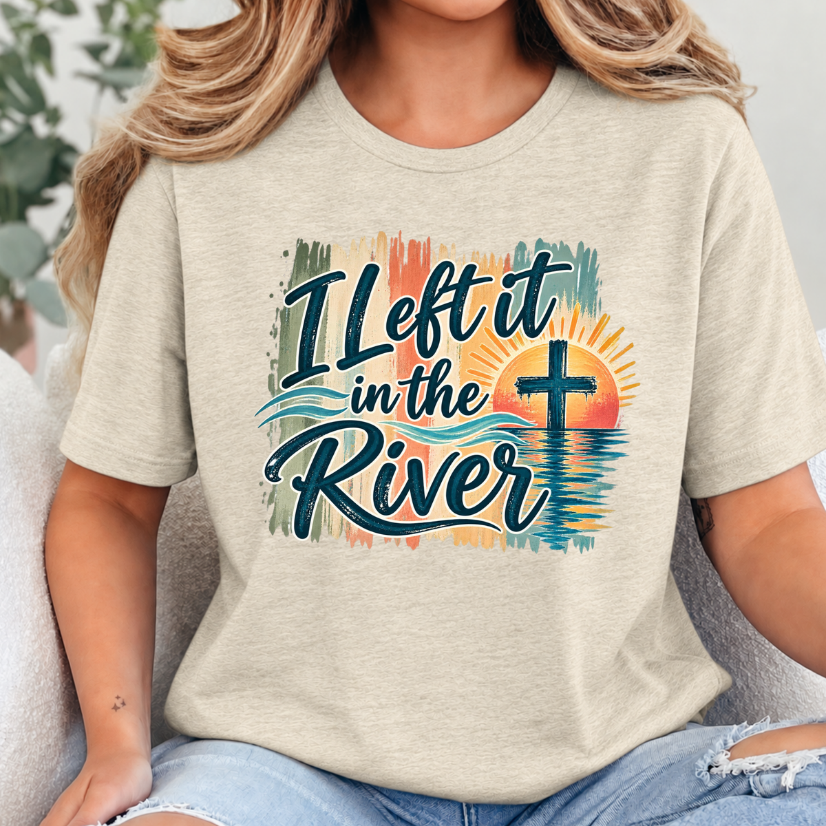 Left It In the River - Neutral Color Graphic Tee