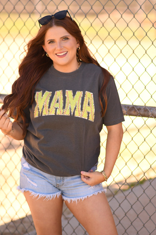 Mama Faux Softball Patch Graphic Tee