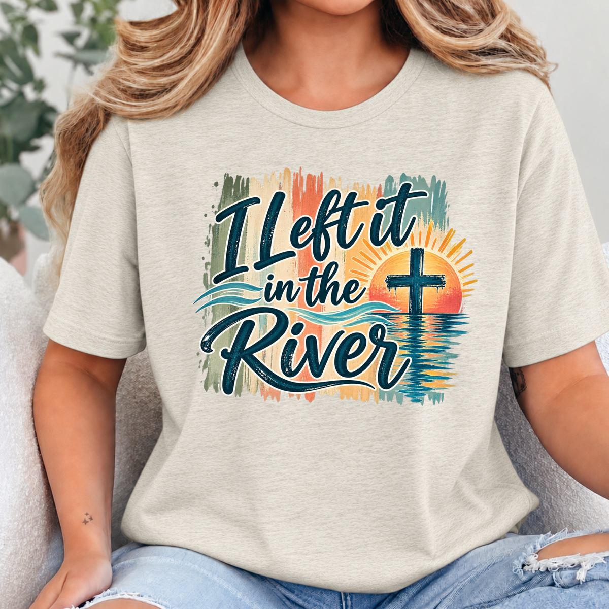 Left It In the River - Neutral Color Graphic Tee