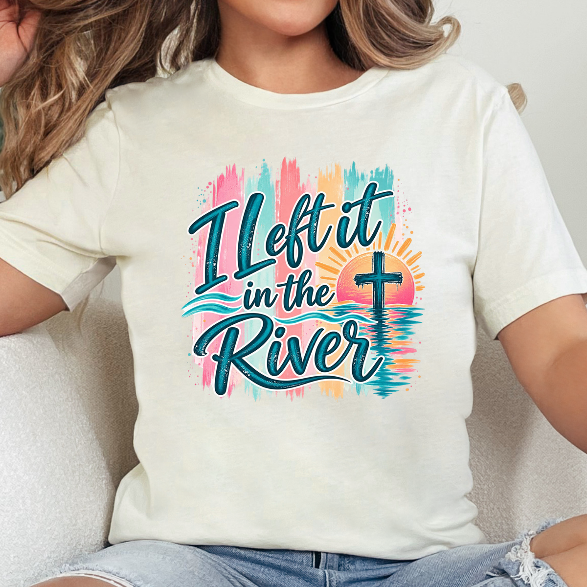 Left It In the River - Pastel Color Graphic Tee