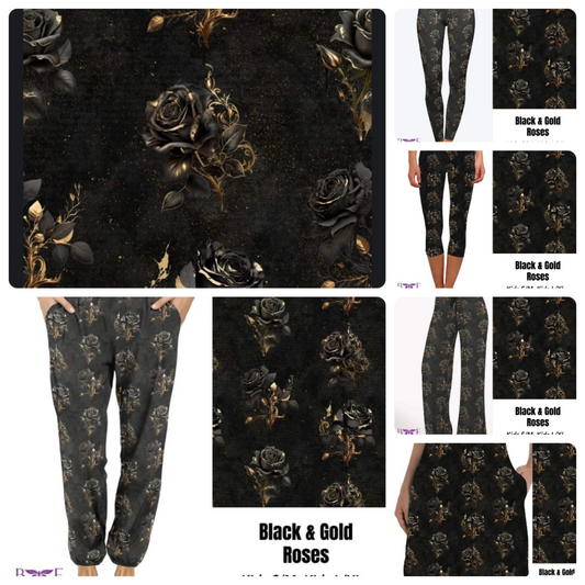 Black and Gold Roses skorts