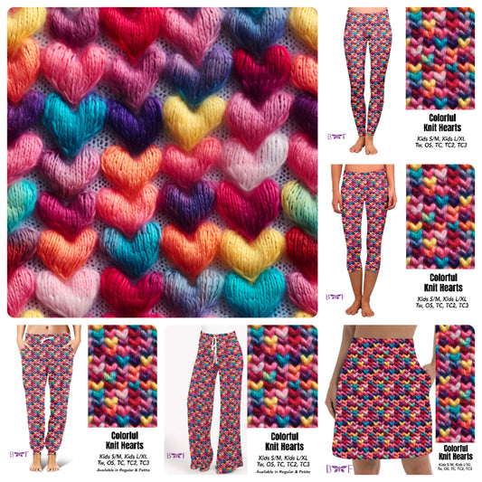 Colorful knit hearts leggings with pockets