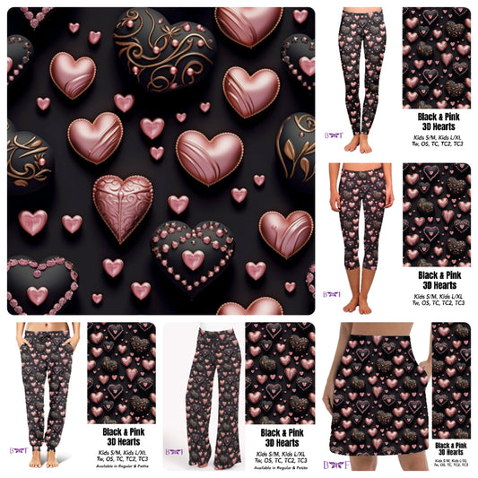 Black & Pink 3D hearts leggings with pockets