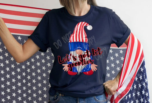 PATRIOTIC RUN -FREEDOM GNOMES LETS GET LIT- UNISEX TEE ADULTS/KIDS