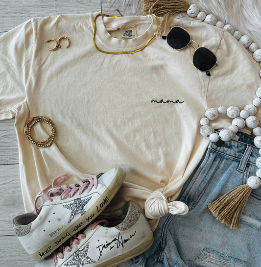 Ivory Dainty Mama Embroidered Graphic Tee