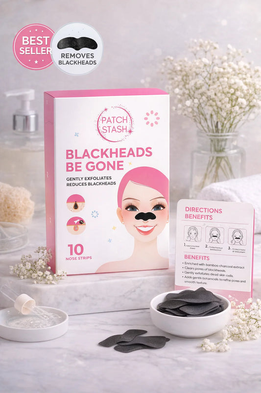 Patch Stash BLACKHEADS BE GONE Charcoal Pore Strip– 10 Count, Deep Cleansing Blackhead Remover Nose Strips