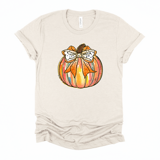 Colorful Pumpkin Bow Graphic Tee