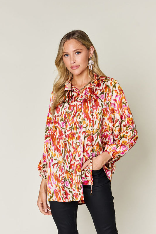Double Take Printed Button Up Long Sleeve Shirt