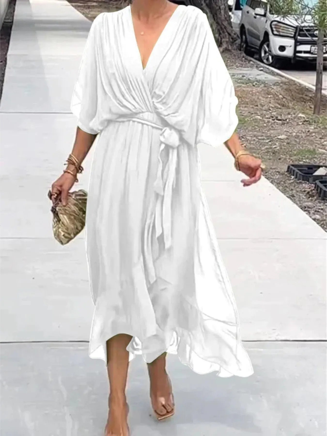 Flowy Tie Front Midi Dress with Flutter Sleeves Fashion Flare Boutique Flowy Tie Front Midi Dress with Flutter Sleeves Fashion Flare Boutique